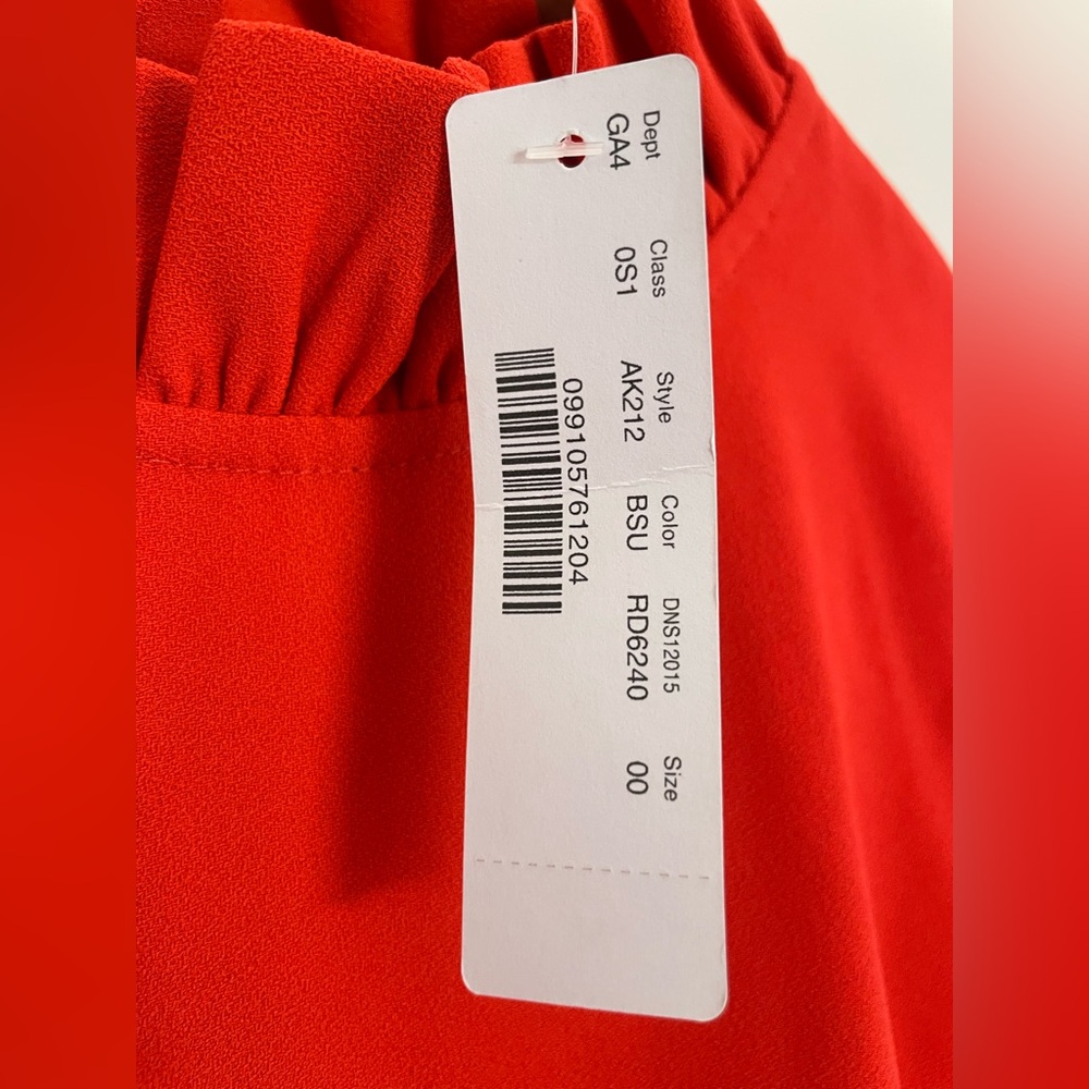 New J Crew Women’s Crepe Ruffle Neck Shift Bell Sleeve  Orangish Red, Size 00 - Picture 4 of 9